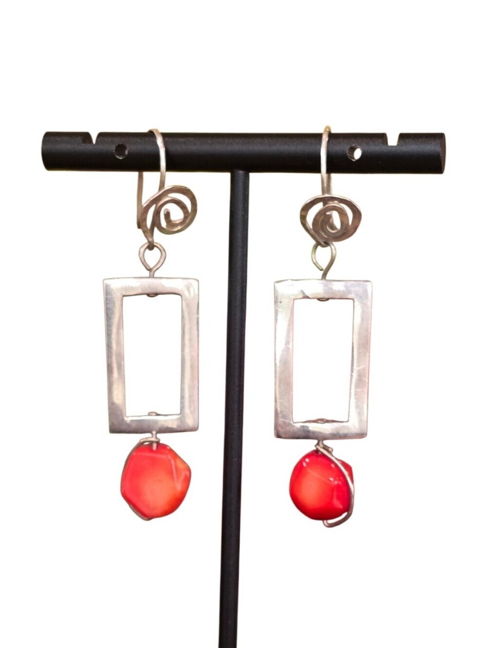 Coral Red Sterling Silver Handmade Artisian Earrings